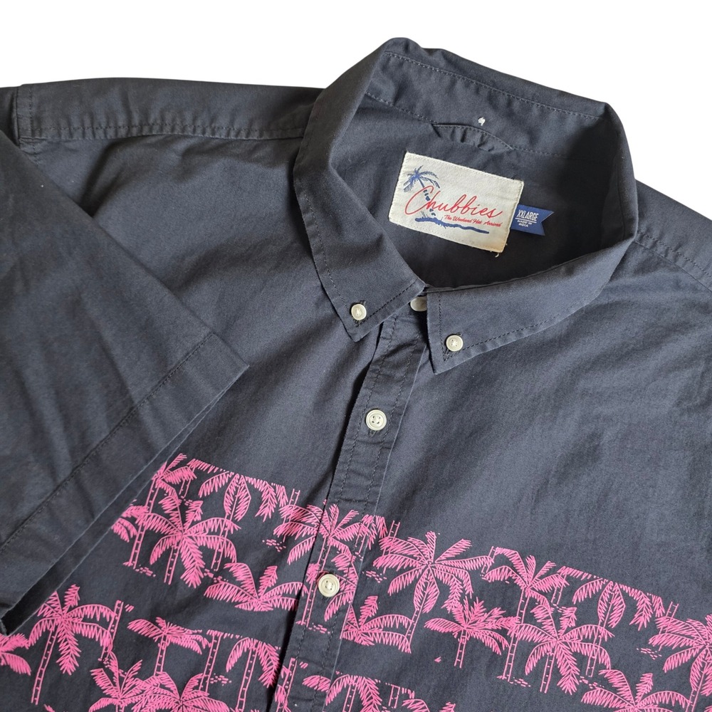 Chubbies Shirt Mens XXL Black Pink Palm Tree Stripe Short Sleeve Button‎ Down